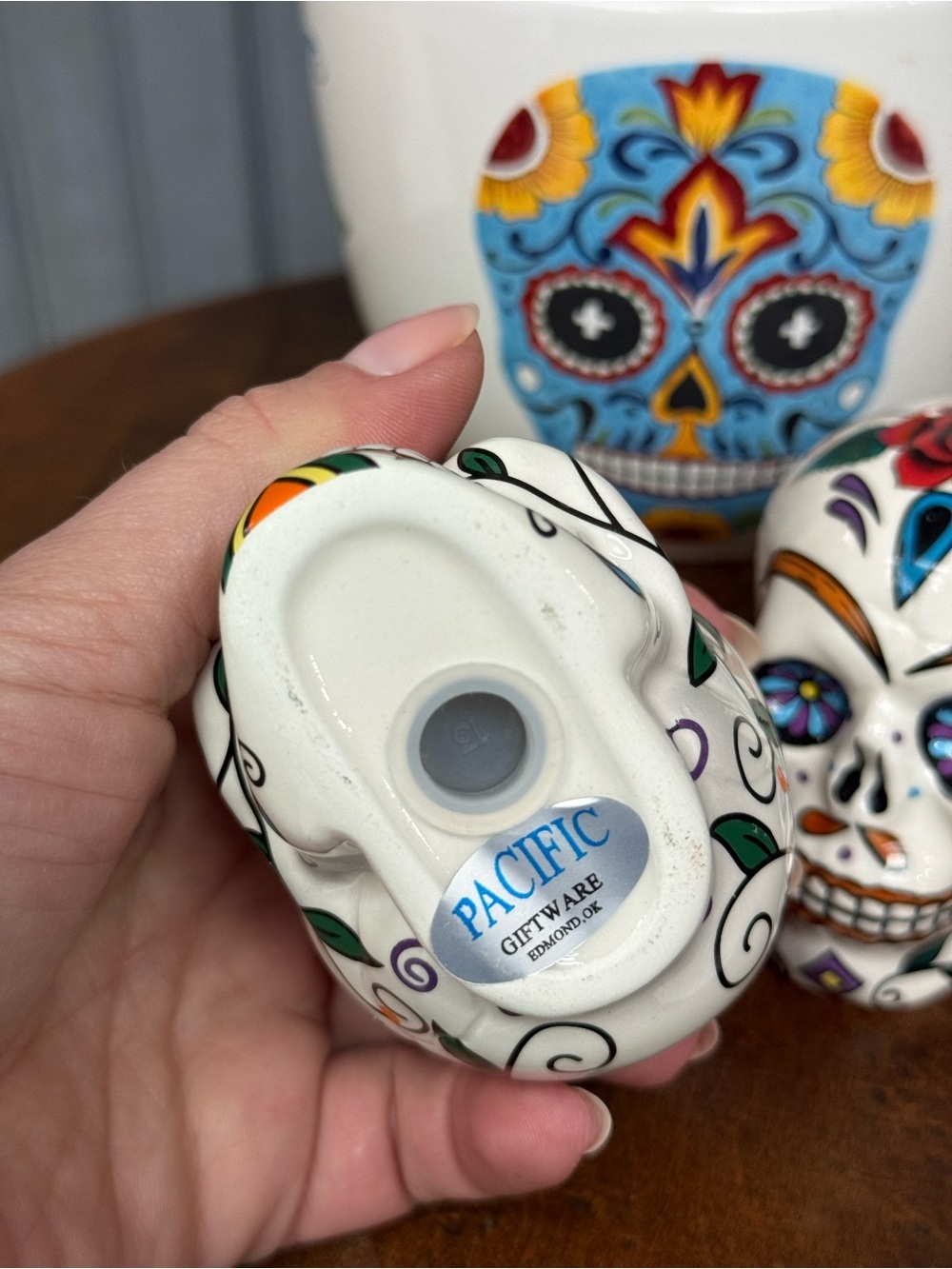 Mexican Sugar Skull Bowl Salt and Pepper Shaker Set - Picture 5 of 9